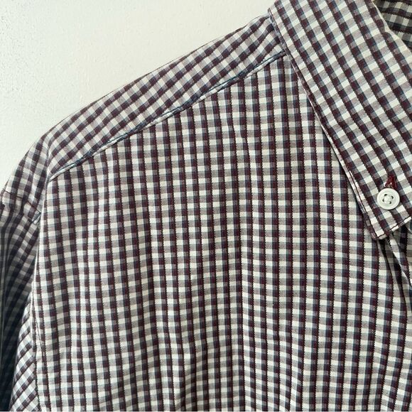 Columbia Brown White Checks Long Sleeve 100% Cotton Button Down Dress Shirt - Picture 5 of 7